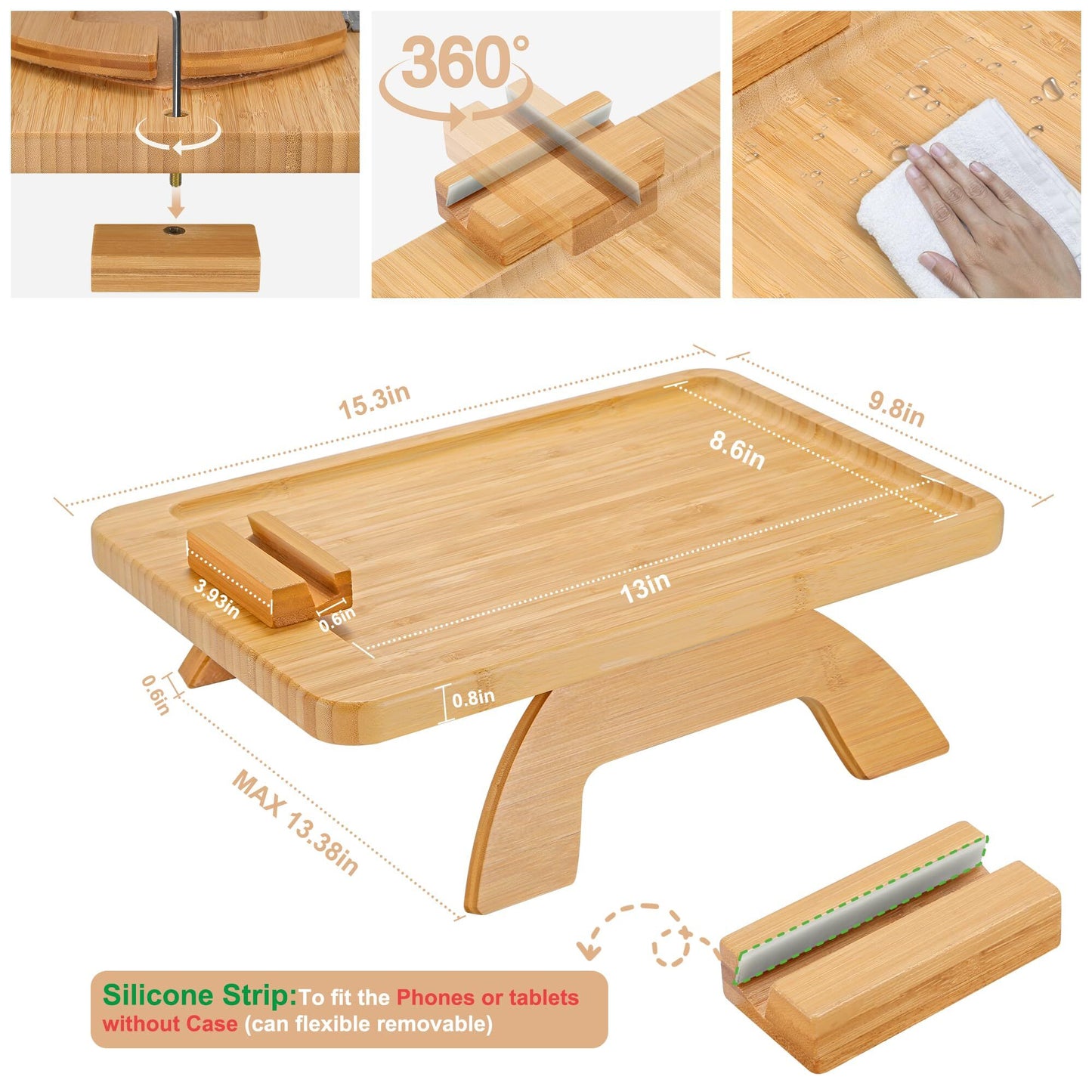 Table d'appoint en bois pour accoudoir de canapé